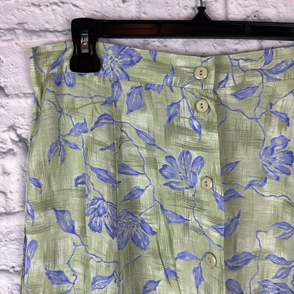 Vintage Sag Harbor Green Floral Midi Skirt Size L Buttondown 80's NWT
